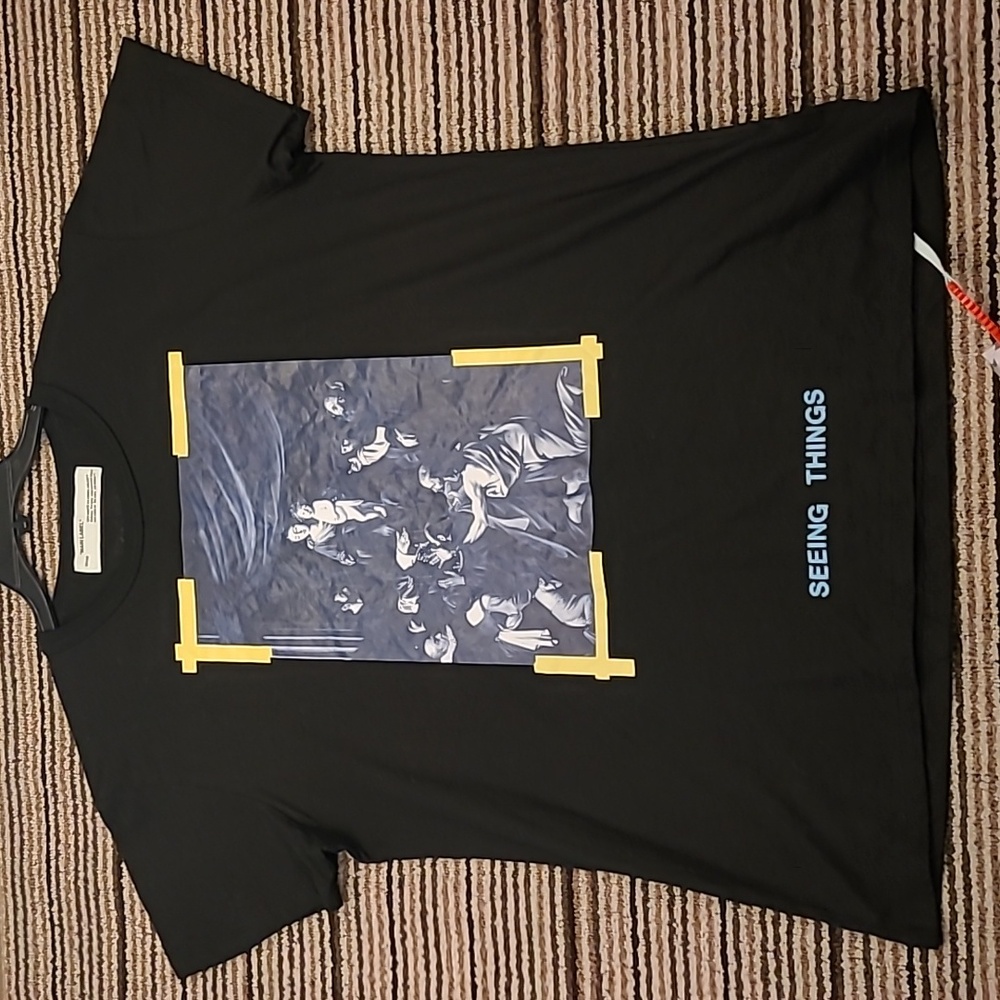 OFF WHITE Main Label Seeing Things Virgil Abloh Mens L Short Sleeve T Shirt NEW
